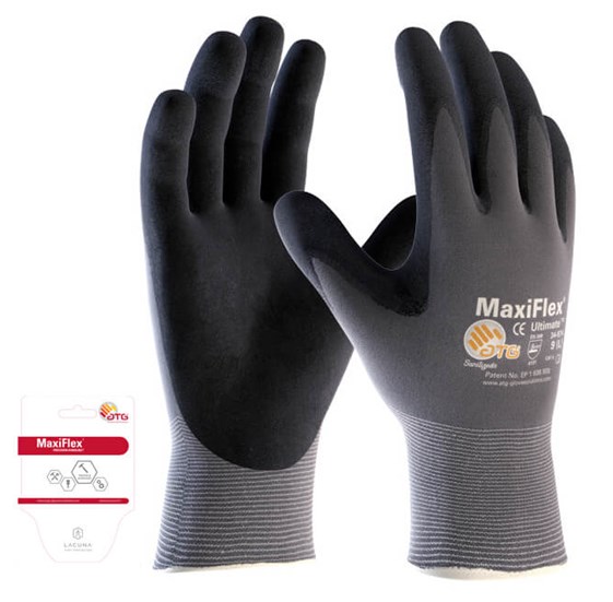 Rokavice MAXIFLEX ULTIMATE KW s prevleko dlani, črne/sive, velikost 9