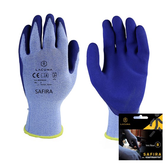 Rokavice z lateks premazom v mornarsko modri barvi SAFIRA